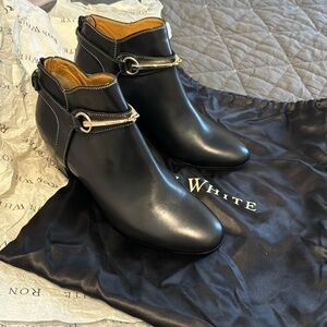Ron White Black Leather Boots Size 36 NEW